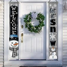 Winter Snowman Porch Banner Set Let It Snow Welcome Outdoor Decor 72x12