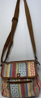 Fossil Multicolor Geometric Shoulder Bag Adjustable Brown Strap Outer Pockets