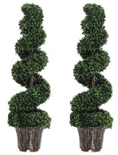 Set of 2 Artificial Boxwood Spiral Trees 120cm Faux Green Potted Topiary Decor