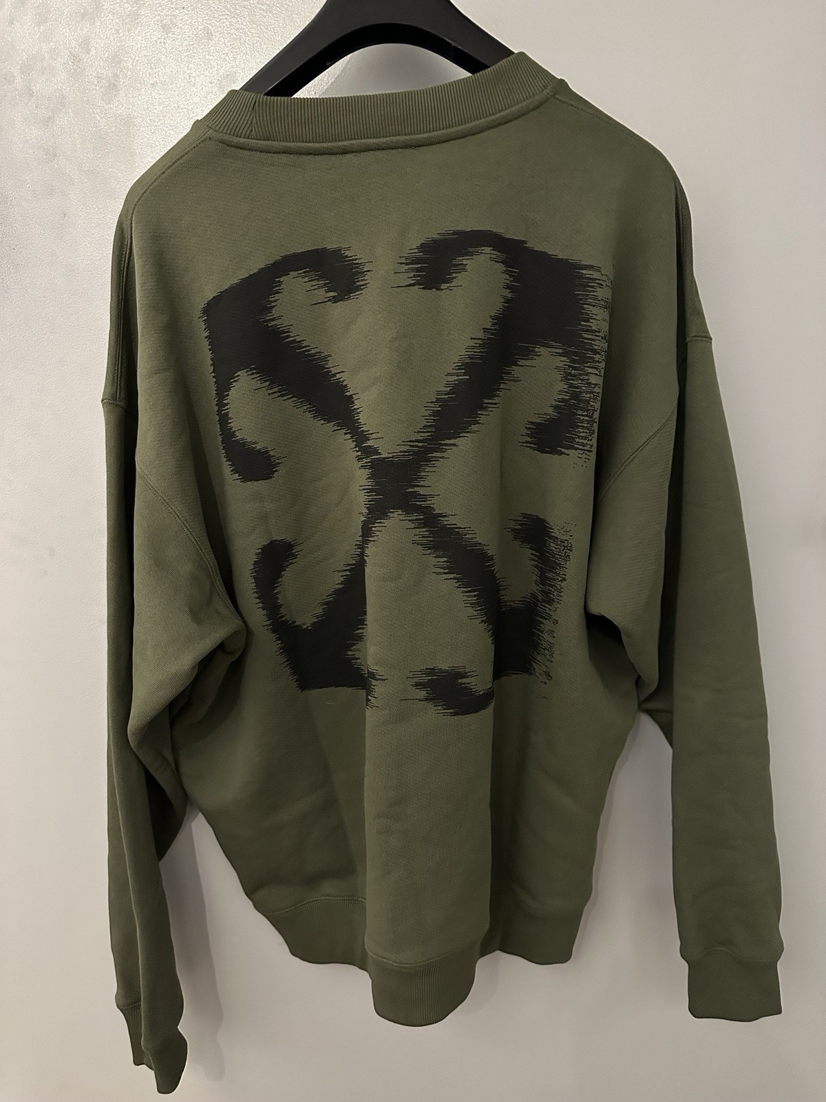 Off White Sweatshirt Sweater With Arrow Logo On Back In Khaki Green Size XL image 9