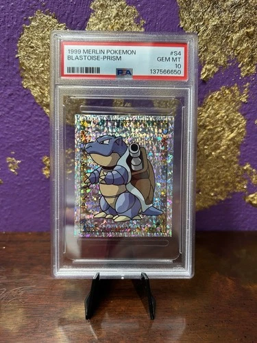 Pokémon Blastoise Holo Prism Sticker 1999 Merlin #S4 Super Low POP PSA 10 Gem Mi
