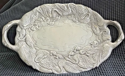 17" Arthur Court Vintage 1980s Swan Tray Platter w/ Handles Aluminum - Image 1 of 4