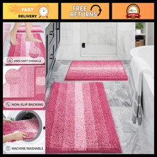 Soft Chenille Bath Rug Set 2 Piece - Non-Slip Bathroom Mats 16x24  20x32