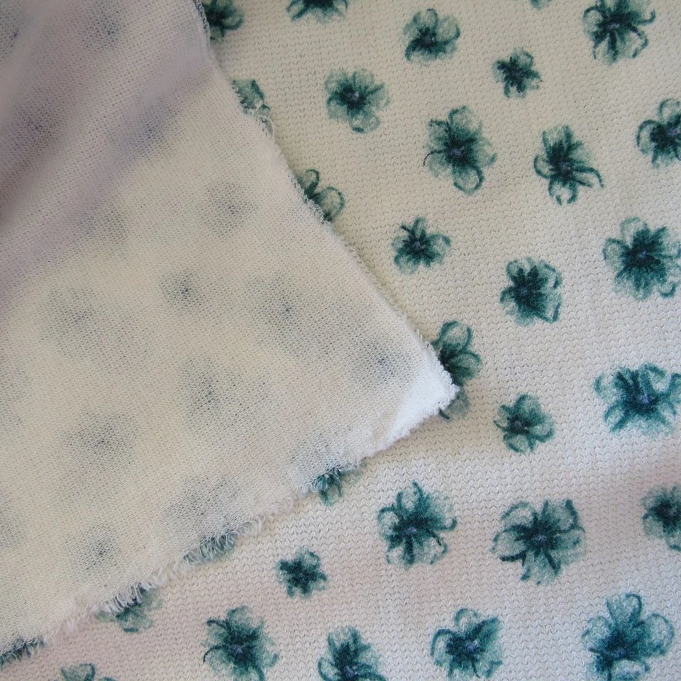 Tela tejida elástica floral blanco verde flores 60 x 156 material costura artesanía Foto 4 de 4