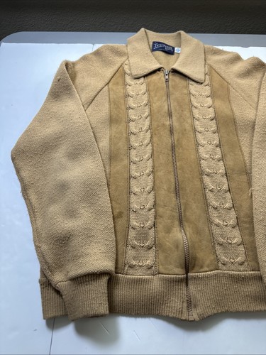Troy Hill Reißverschluss Herren Pullover Jacke Echtleder Wildlederbesatz Medium Lesen #041 - Bild 3 von 17