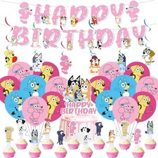 Pink Bluey Bingo Balloon Birthday PartyKids Cartoon Themed Party Tableware Set