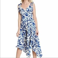 ALEXIS X TARGET BLUE BOTANICAL TIE STRAP ASYMMETRICAL HEM DRESS SIZE SMALL