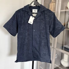 OAS Cuba Heavyweight Terrycloth Night Lagoon Short Sleeve Shirt L NEW Button Up 