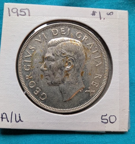 1951 MEDIUM TONED- MID GRADE CANADIAN SILVER DOLLAR COIN-MONEY