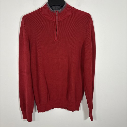 Izod 100% Cotton 1/4 Zip Ribbed Sweater Men XL Red Grey Preppy Classic Timeless - Picture 7 of 7
