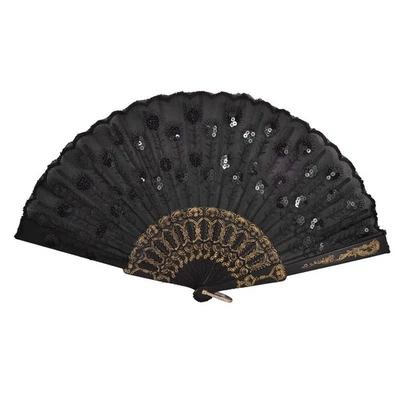 Schwarz Kunststoffrahmen Stickerei Blumen Details Falten Hand Fan T3P99526 - Bild 1 von 2