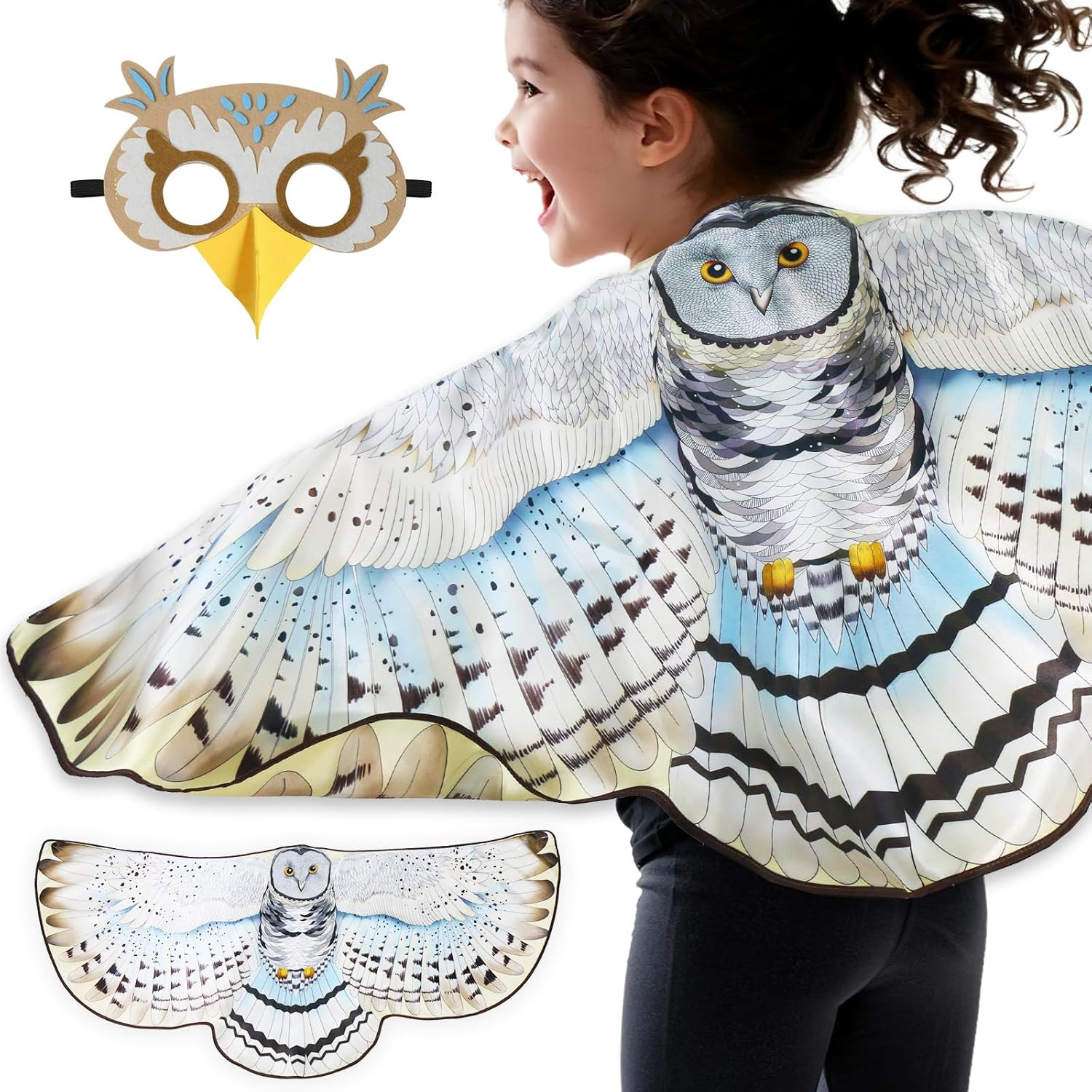 Double-Sided Owl-Bird-Wings-Costume for Kids 3D Bird Mask as Toddler Dress-Up Co