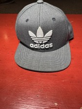 Adidas Baseball Flat Bill Cap Hat One Size Gray Trefoil Logo Youth Snapback