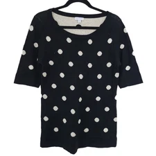 Pea in the Pod Polkadot Short Sleeve Sweater Medium Black and Tan Fall Winter