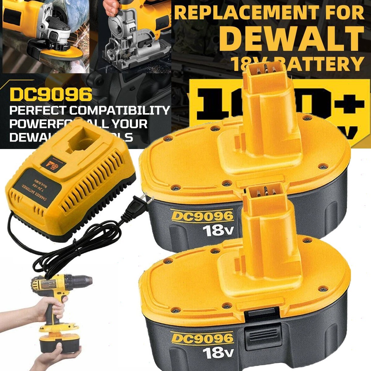 2pack For Dewalt DC9096 18 Volt Battery /Charger DC759 DC970 Drill