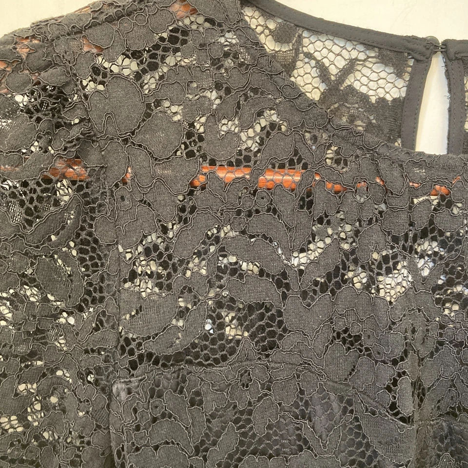 Vera Wang черный кружева с подкладкой M платье 3/4 рукав подпоясанный Whimsigoth темно фея богемное - Изображение 4 из 4