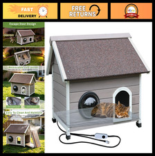 Heated Outdoor Cat House - Wooden Insulated Shelter with Heating Pad for Cats