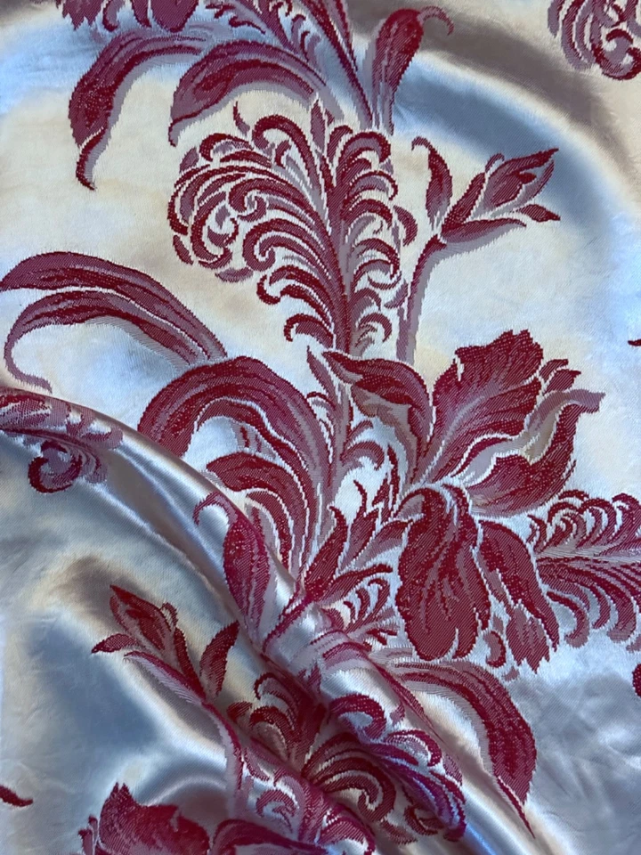 Cortina de cortina vintage Art Deco Orquídeas Merlot plata satinado damasco tela de corteza era Foto 4 de 4