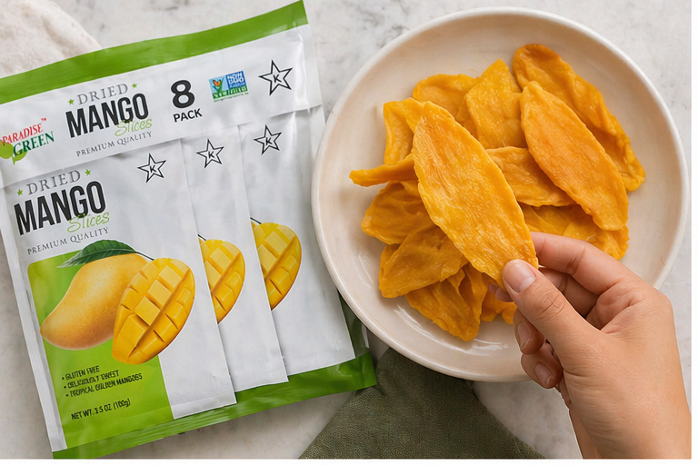 Paradise Green Premium Dried Mango Slices, x8 Bags, Gluten Free