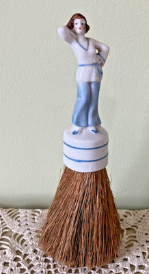 Antique Porcelain Figural Clothes Brush- Lady in Loungewear-Art Deco?