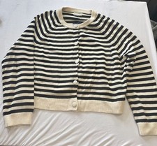 Universal Thread Crewneck Textured Cardigan in Black StripeD3-13