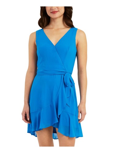 BCX DRESS Womens Ruffled Sleeveless Surplice Neckline Above The Knee A-Line