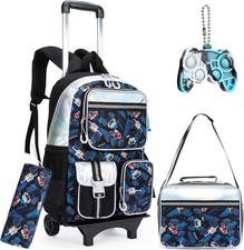 Backpack with Wheels Boys Rolling Backpack for School Kids Travel Luggage Cute C
