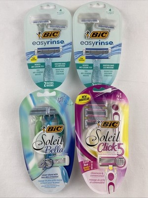 Lot of 4 Packs of BIC Disposable Razors Easy Rinse, Soleil Bella, Soleil Click 5