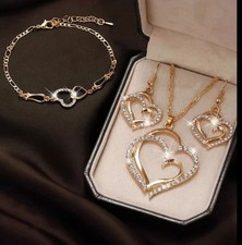 Crystal Heart Jewelry Set with Necklace Bracelet Earrings Women's Gift 96-1