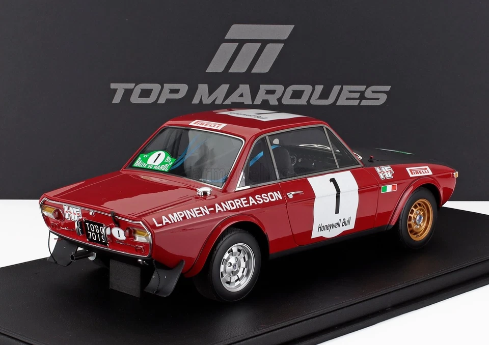 MODELLINO AUTO STATICO TOPMARQUES LANCIA FULVIA RALLY MAROC 1972 LAMPINEN 1/12 - Immagine 2 di 4
