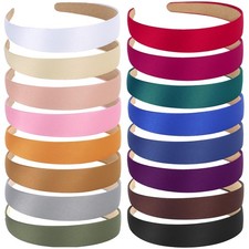16 PCS 1 Inch Wide Satin Headbands Non Slip MultiColored Hair Bands Costume