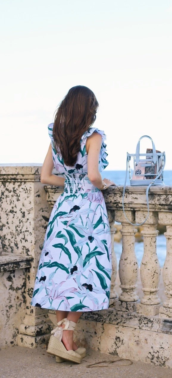 Abito midi Tory Burch floreale stampa fumè avorio deserto taglia M