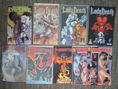 9 EVIL ERNIE  LADY DEATH  PURGATORY  VAMPIRELLA  - SPLITTER CHAOS ! COMICS - TOP