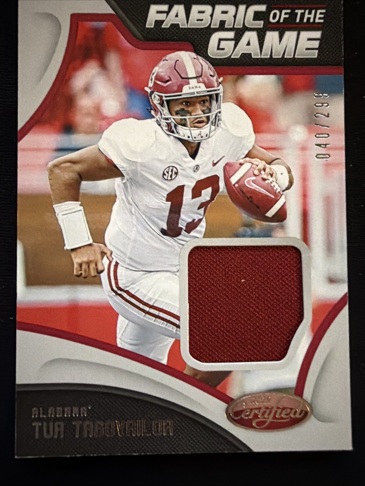 Tua Tagovailoa Panini Chronicles Draft Picks Certified Collegiate Fabric of the Game #16 Base