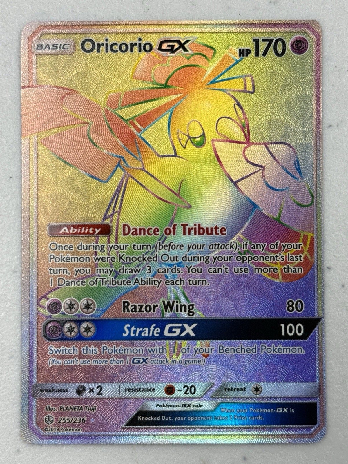 Oricorio GX 255/236 Cosmic Eclipse Rainbow Secret Rare Full Art Pokemon Card NM