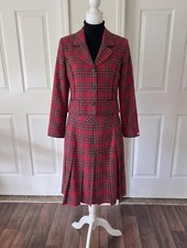 Vintage Pendleton 90s Womens Red Tartan Plaid Wool Suit Set Jacket Skirt Sz 12