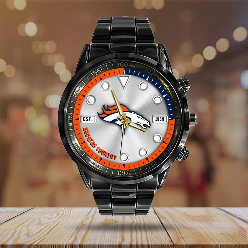 Broncos Black Stainless Steel Watch