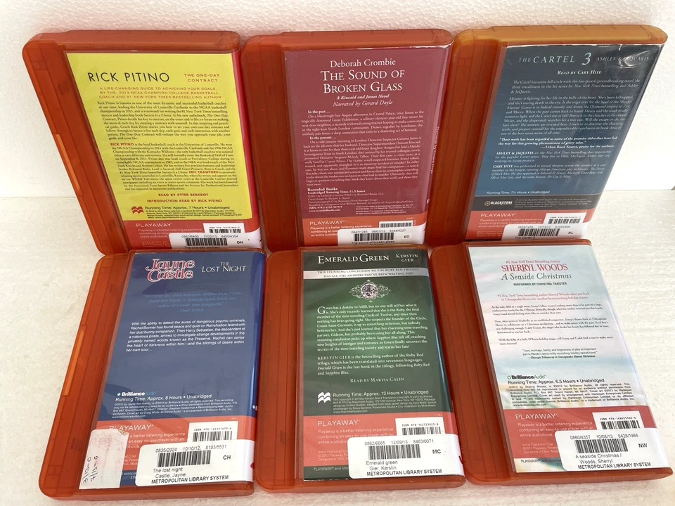 Lot of 6 Playaway Audio Books Tested & Working New Batteries Included EX-Library Foto 2 de 3