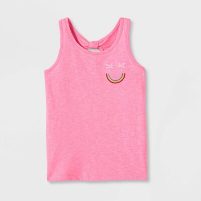 Cat & Jack Tank Top Girls L Pink Sleeveless Pullover keyhole knotted Back