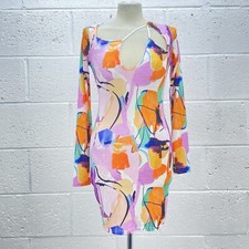 PLT MULTI ABSTRACT SLINKY CUT OUT LONG SLEEVE BODYCON MINI DRESS BNWT UK 6