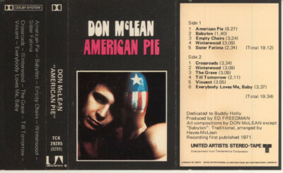 Don McLean   American Pie - United Artists  - (Cassette Album)  - 1971