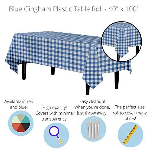 40 Inch. X 100 Ft. Gingham Plastic Tablecloth Roll Checkerboard Design