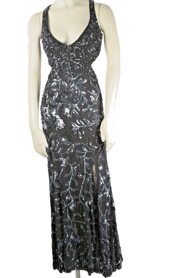 Vintage Cassandra Stone Black Silk Beaded Embroidered Long Dress Size 0 - Image 2 of 4