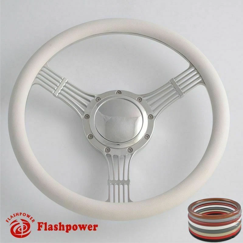 Volante Billet 14" gris claro envoltura completa Banjo Wrangler YJ Cherokee Jeep Foto 3 de 4