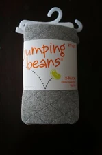 NWT Jumping Beans 2 Pk Set Girls Heavyweight Diamond Knit Tights White Gray 2-4