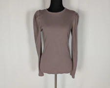 Gap Tshirt S Women's Taupe Ribbed Knit Long Puffed Sleeve Cut Out Back Casual