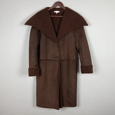 Solitaire Coat Womens Medium Brown Faux Suede Shearling Lined Oversized Collar M