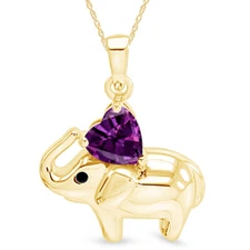 Heart Shape Amethyst Elephant Pendant Necklace 14K Yellow Gold Plated Sterling