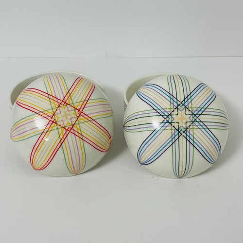 Japanese Porcelain Lidded Trinket Box Pair Tachikichi Temari Motif Made in Japan - Picture 3 of 14