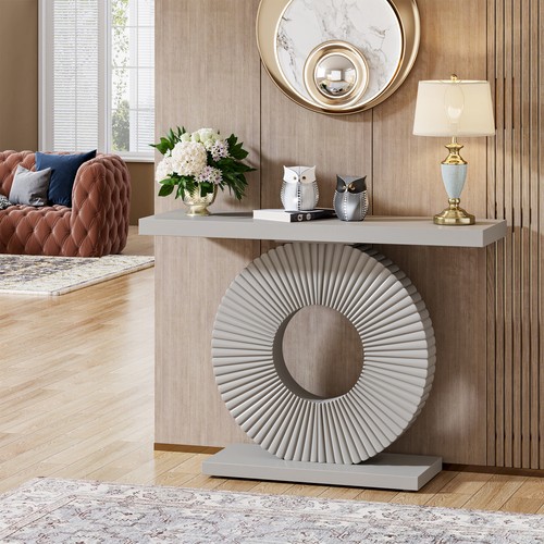 39" Modern Accent Console Table with Geometric Base, Wood Entryway Hallway Table - Picture 11 of 15